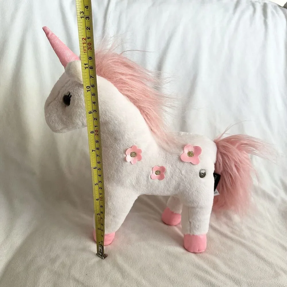FAO Schwarz Unicorn Horse Plush White Pink Flowers 12” Stuffed Animal Pony 2022